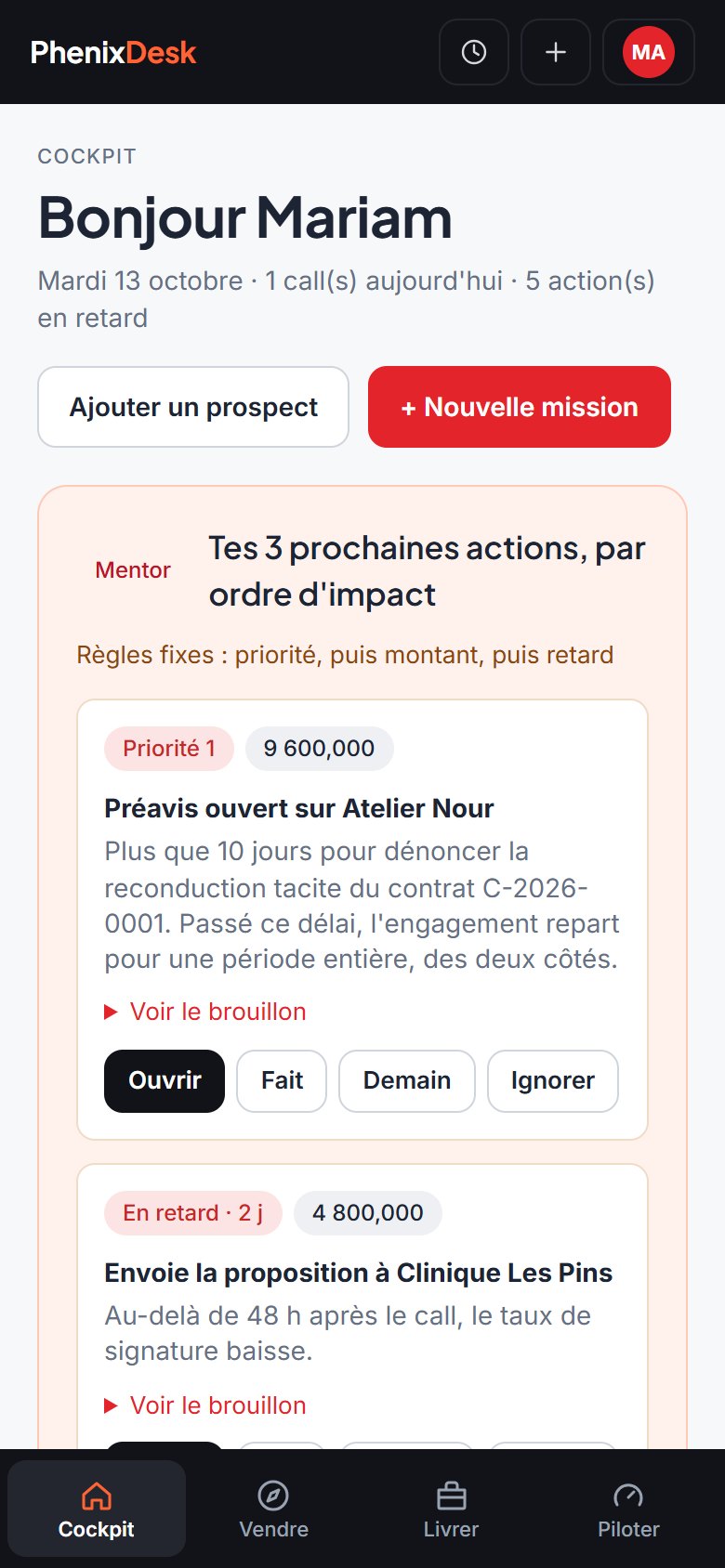Cockpit sur téléphone, action de relance de paiement